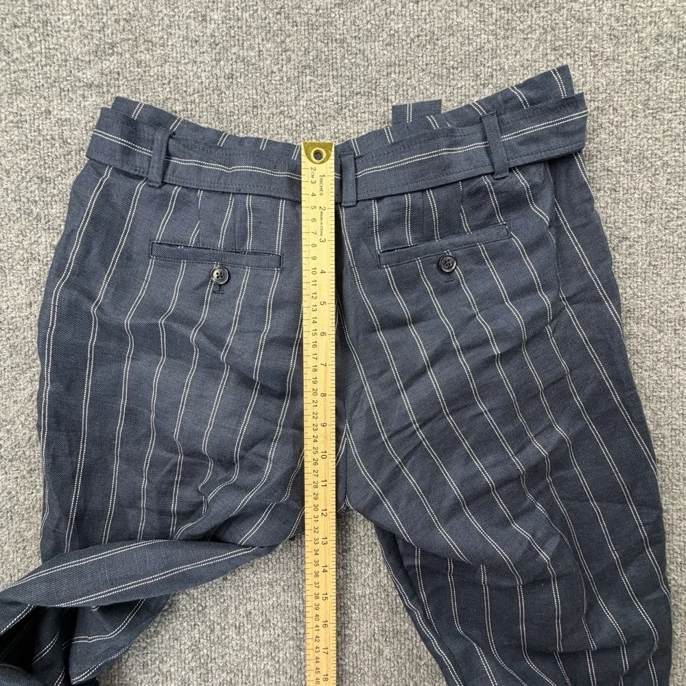 Banana Republic Avery Paperbag Waist Stripe Pants Womens 4 Linen Blend Tie Waist